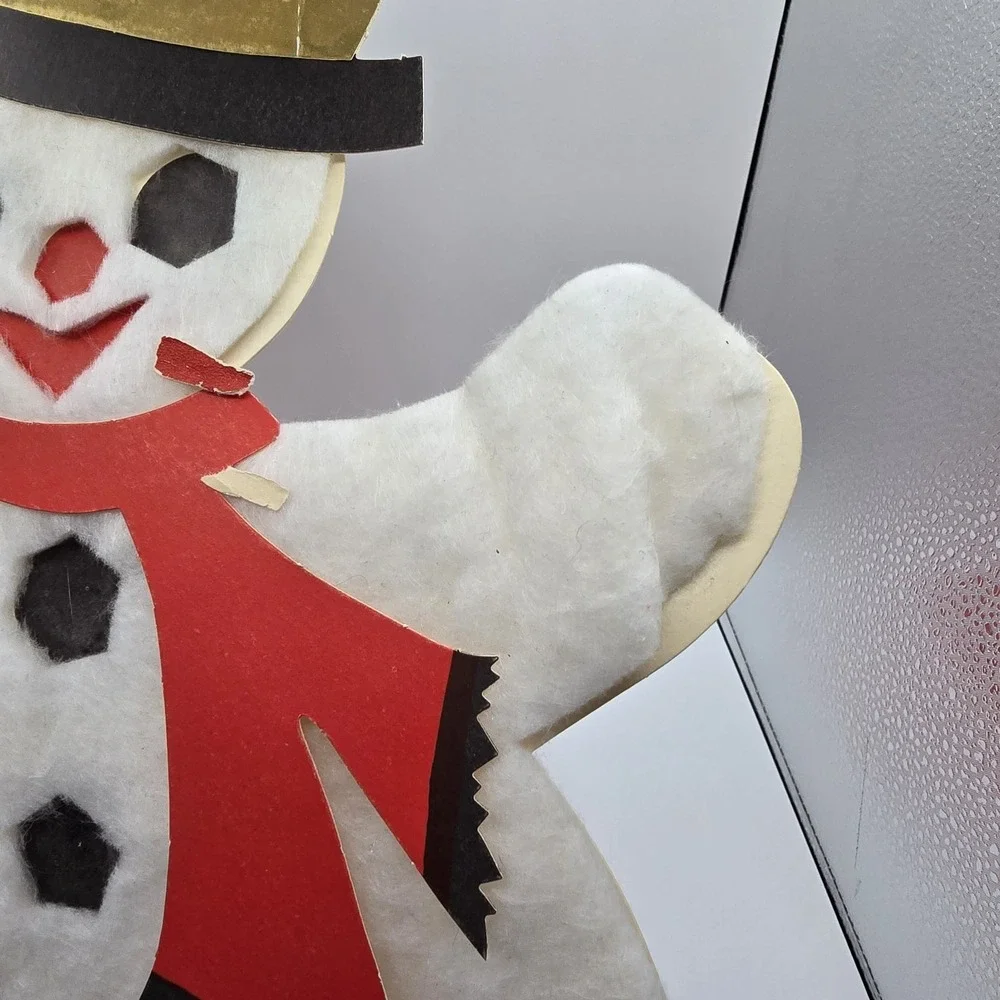Hallmark‎ Christmas Die Cut Christmas Cheery Fluffy Snowman Window Decor Vtg